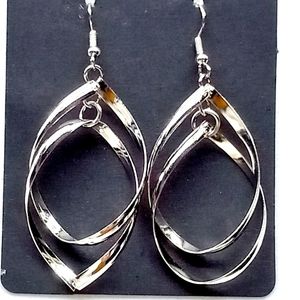 Silver plated earrings. Hook style hanging loops. Approximately 2" long.